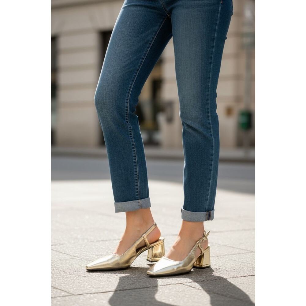 NEW NU Ninety Union Blake BRUSH GOLD SLINGBACKS HEELS SZ 9